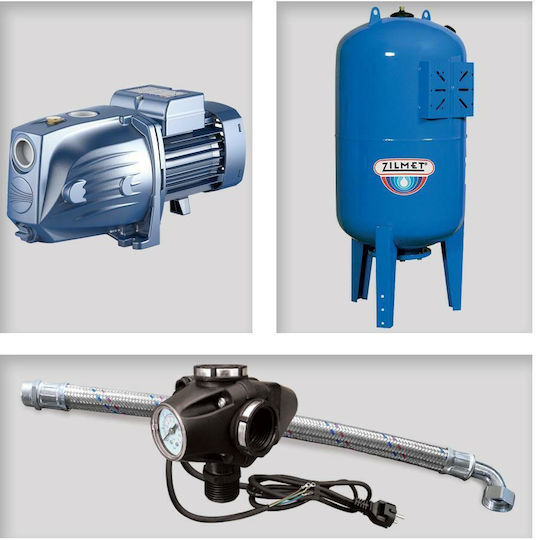 Pedrollo MONTAGE JSWm 2CX + Einphasig Wasserdruckpumpe mit Vertikal Behälter 80 Liter 1hp