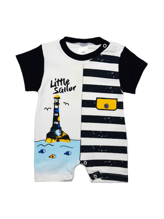 Baby Shorts Short Sleeve Short Sleeve White/Dark Blue "Little Sailor"