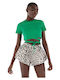 Women's Summer Crop Top Cotton Short Sleeve Green