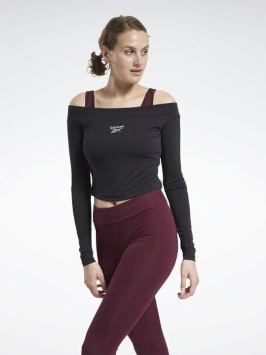 Reebok Damen Sportlich Bluse Langärmelig Schwarz