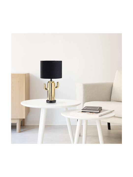 Navaris Cactus Fabric Table Lamp for Socket E14 with Gold Shade and Base