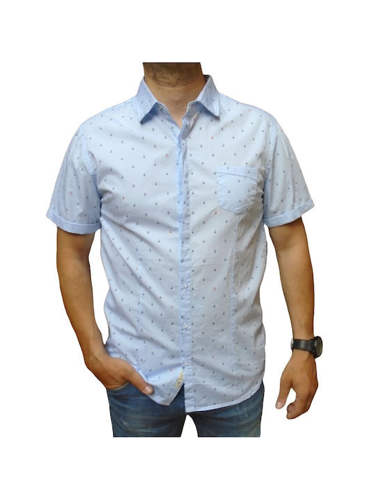 Men's short-sleeved blue shirt with pattern