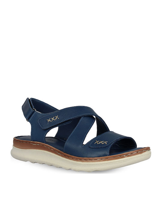 Leather Women's Flat Sandals Navy Blue