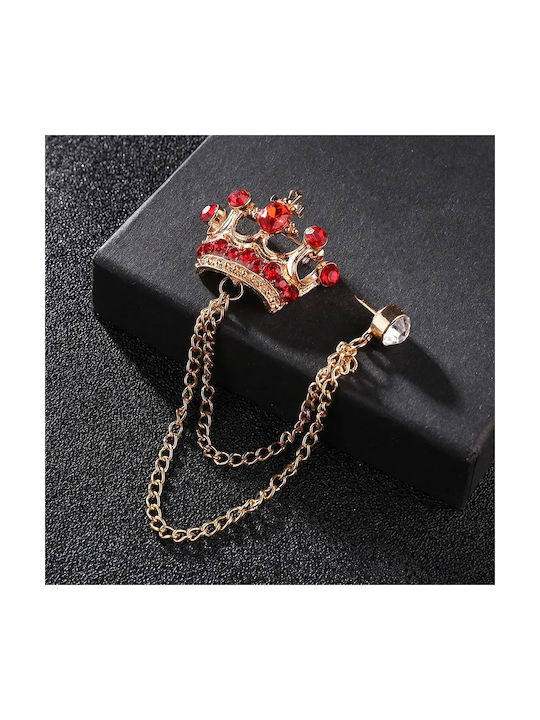 Gold Lapel Pin Crown with Red Crystal