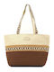 Doca Straw Beach Bag Brown with Stripes