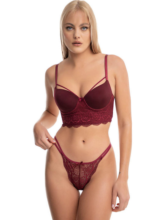 Koza Δαντελένιο Σετ Εσωρούχων Bralette με Slip Μπορντό