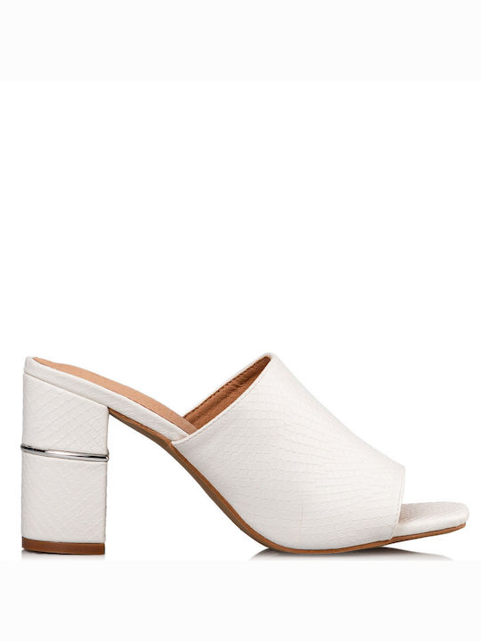 Envie Shoes Δερμάτινα Mules με Χοντρό Ψηλό Τακούνι σε Λευκό Χρώμα