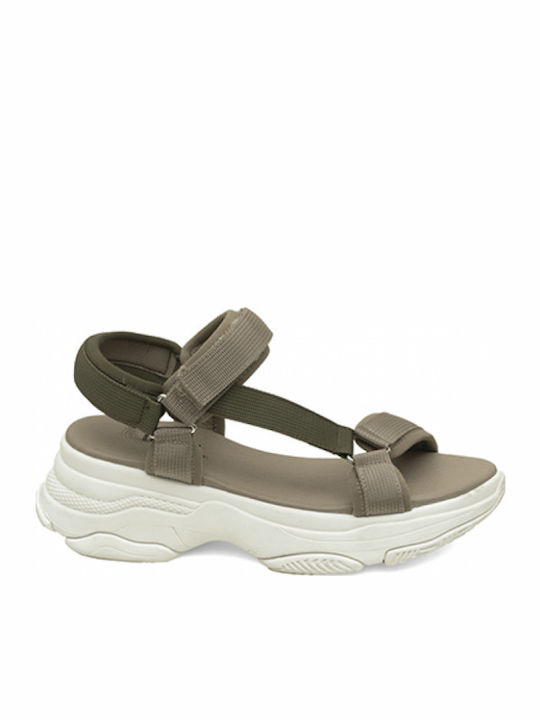 Leather Women's Flat Sandals Anatomic Sporty in Khaki Color