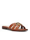 Symo Leder Flache Sandalen für Damen in Braun Farbe