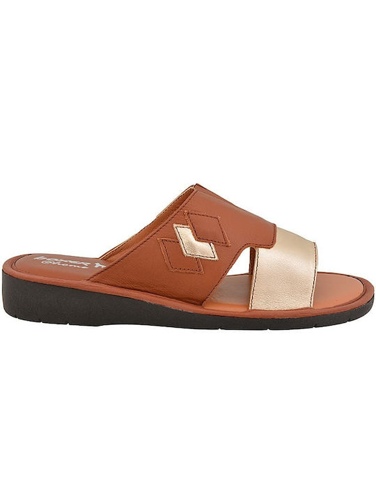 Boxer Leather Women's Flat Sandals in Tabac Brown Color