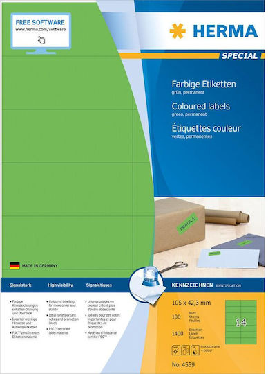 Herma Αυτοκόλλητες Ετικέτες Α4 Ορθογώνιες 105x42.3mm