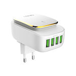 Ldnio Charger with 4 USB-A Ports and Cable Lightning Whites (A4405)