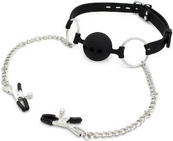 Kiotos Φίμωτρο Silicone Ball Gag with Nipple Clamps σε Μαύρο Χρώμα
