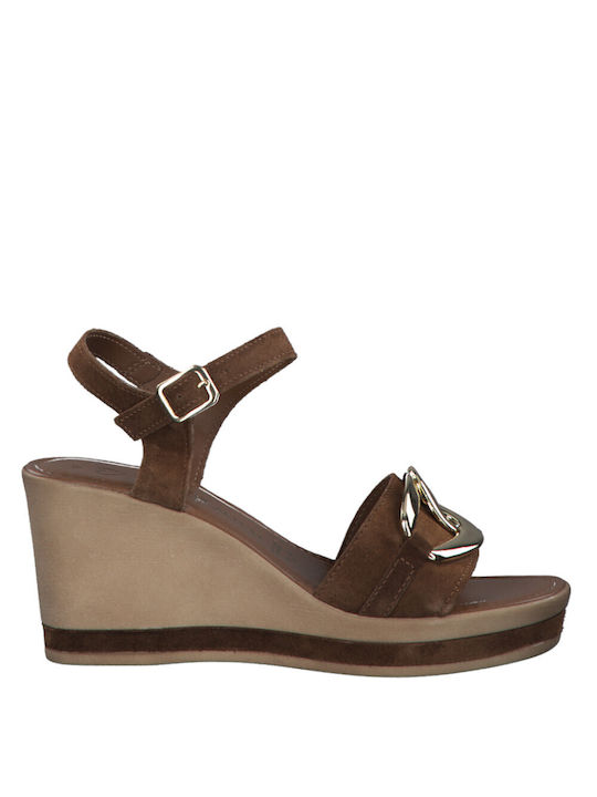 Marco Tozzi Women's Leather Ankle Strap Platforms Tabac Brown