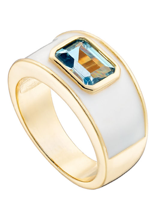 Loisir Ring with Zircon & Enamel Gold Plated