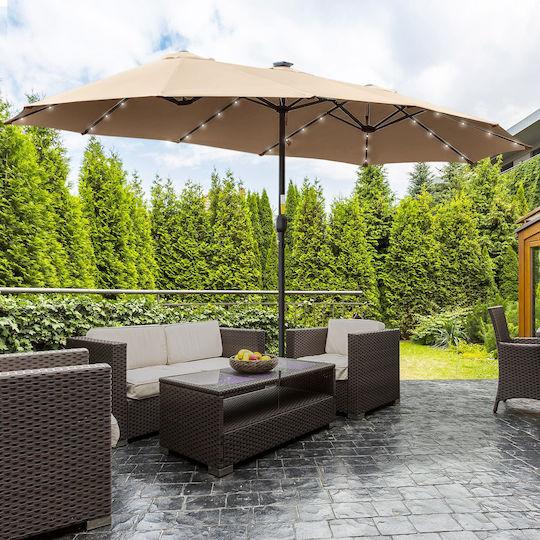 Runde Metall-Garten- und Terrassen-Sonnenschirm Parasol Khaki F4.5xH2.4m