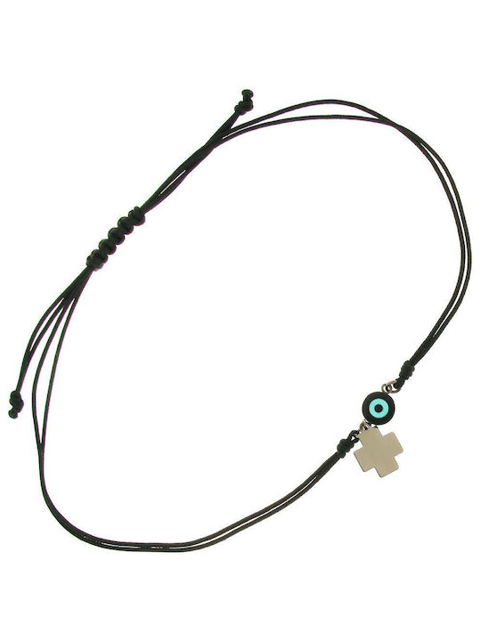 Βραχιόλι σταυρός-μάτι Q-Jewellery από λευκόχρυσο Κ14 (585) 435324