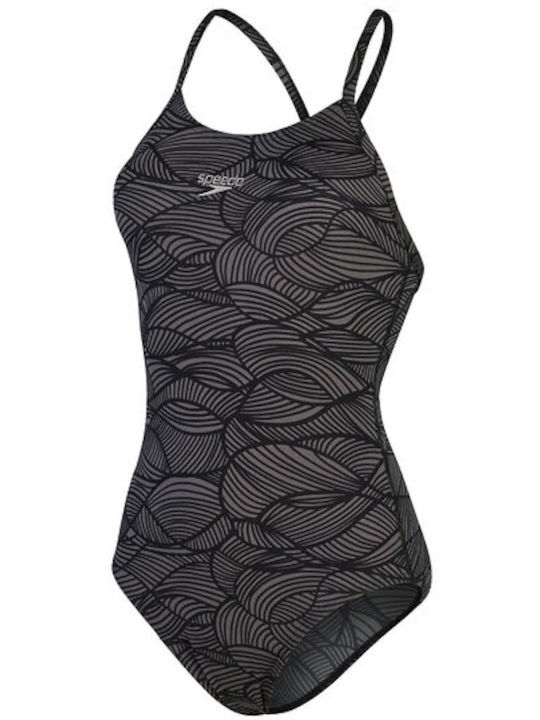 Speedo Activewear Swimsuit Allover Wet Fixed X-Back Black/USA Charcoal