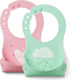 Nuvita Waterproof Silicone Baby Bib with Button and Pocket Pink-Green 2 Pieces