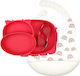 Baby Cloud Baby Silicone Feeding Set Hippo with Anti-slip Base 4pcs for 5+ months Red