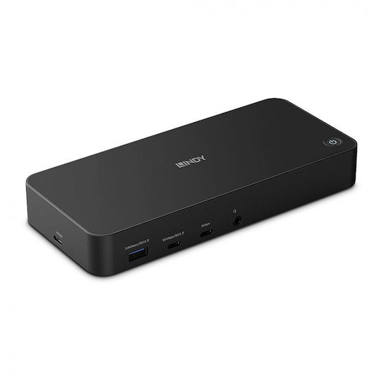 Lindy USB-C Docking Station με HDMI/DisplayPort 4K PD Ethernet και σύνδεση 3 Οθονών Μαύρο (43366)