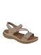 Leather Women's Flat Sandals in Beige Color