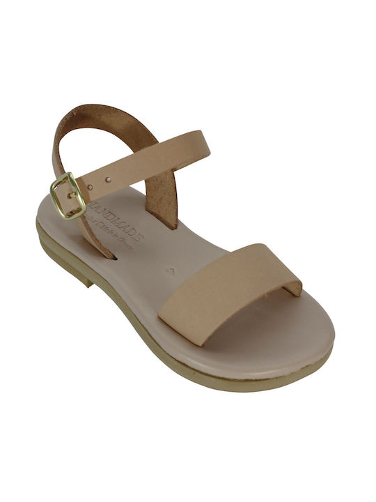 Children's anatomical leather sandal in natural leather color