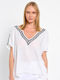 Bill Cost Summer Women's Blouse Short Sleeve with V Neckline White