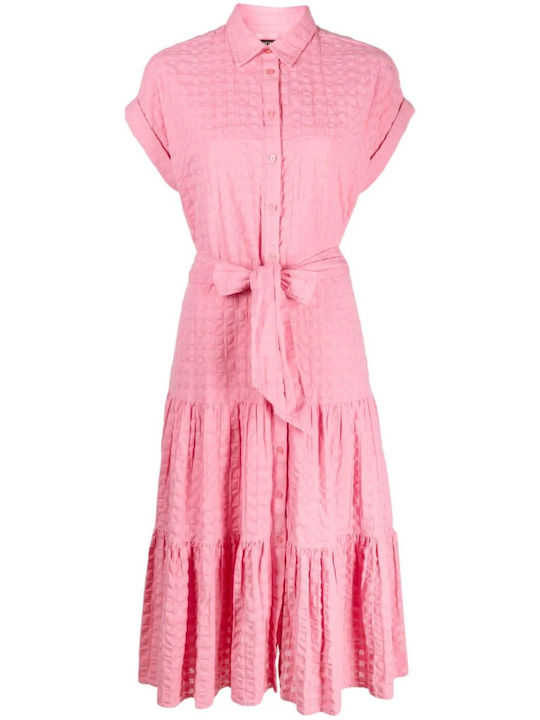 Ralph Lauren Καλοκαιρινό Mini Σεμιζιέ Φόρεμα με Βολάν Ροζ