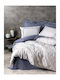 Madi Blom Set Coverlet Queen Size Cotton Grey / Blue 220x240cm 3pcs