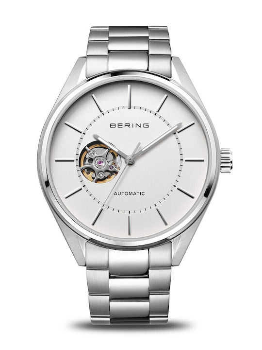 Bering Time Ανδρικό Ρολόι 43mm Αυτόματο με Ασημί Μεταλλικό Μπρασελέ