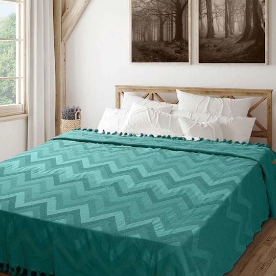 Madi Golwe Pique Blanket Queen with Fringes 220x240cm Petrol Blue