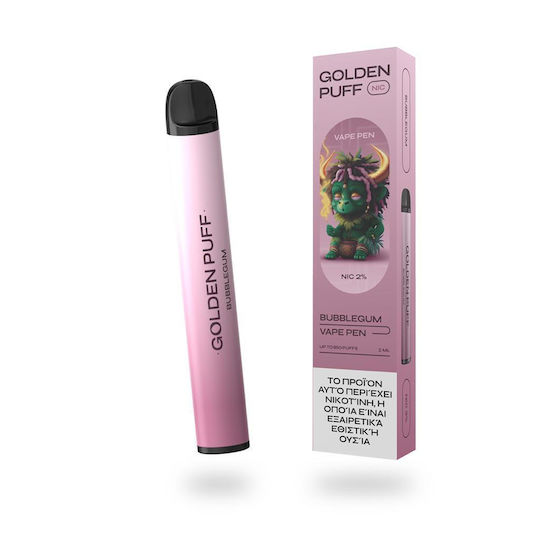 Cannapark Golden Puff Ηλεκτρονικό Τσιγάρο μιας Χρήσης 600 Εισπνοών Bubble Gum 2ml 20mg Ροζ