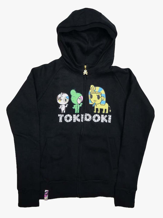 Tokidoki Γυναικεία Ζακέτα Φούτερ με Κουκούλα Μαύρη