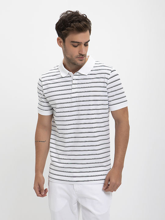 Tricou polo cu dungi Commander alb