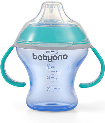 Babyono Non-Spill Educational Sippy Cup Plastic with Handles Light Blue for 6m+m+ 180ml