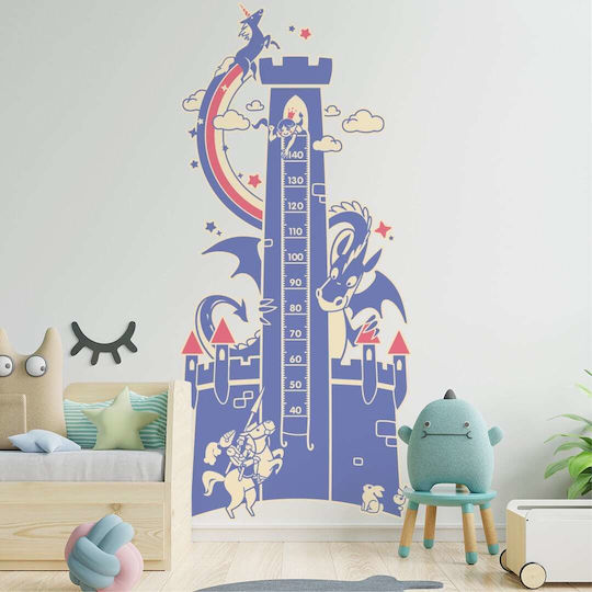 Caravelshop Kids Growth Height Chart Wall Sticker with Design Animals the Castle Dragon Blue 150cm