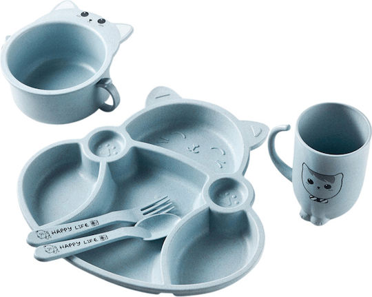 Baby Cloud Feeding Set Kitten made of Barley Light Blue 5pcs
