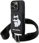 Karl Lagerfeld Saffiano Monogram Choupette Back Cover με Λουράκι Μαύρο (iPhone 14 Pro Max)