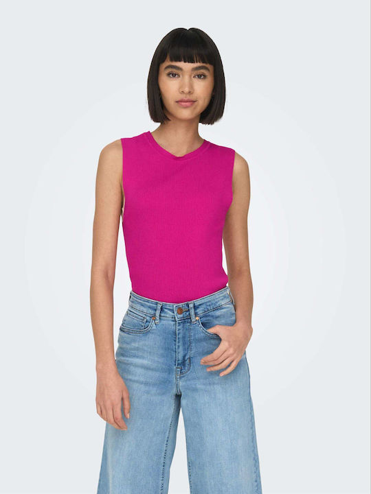 Only Damen Sommerliche Bluse Ärmellos Fuchsie