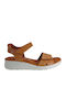 Women's Leather Ankle Strap Platforms Tabac Brown