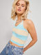 Jack & Jones Women's Summer Crop Top Sleeveless Striped Light Blue