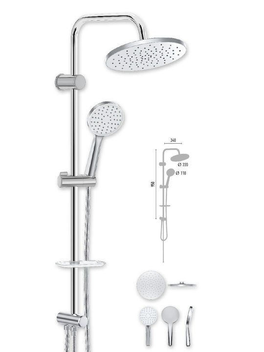 DuscheLine DM-7037 Στήλη Ντουζ χωρίς Μπαταρία 95cm Ασημί