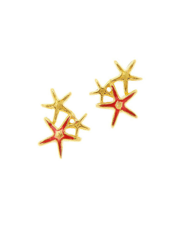 Women's silver plated gold plated earrings with small starfish 925 and red enamel.