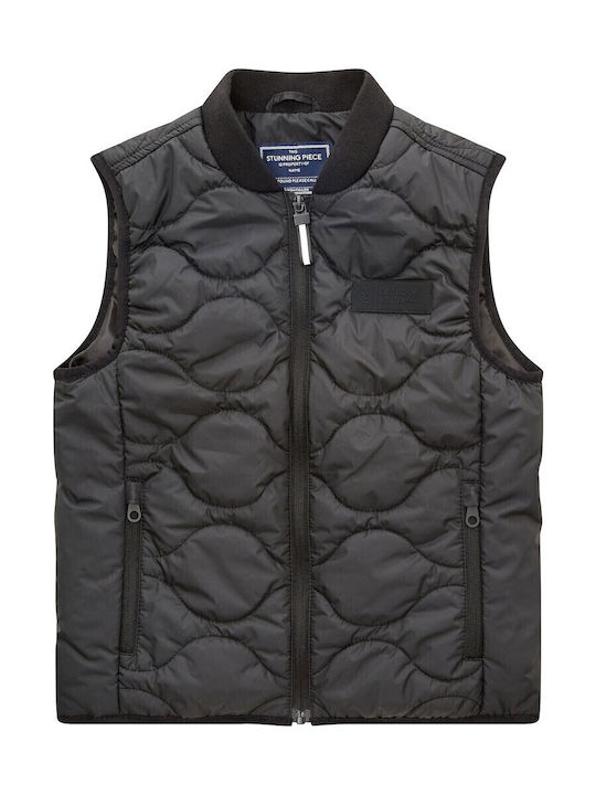 Waterproof Kids Quilted Sleeveless Short Windproof Black Jacket