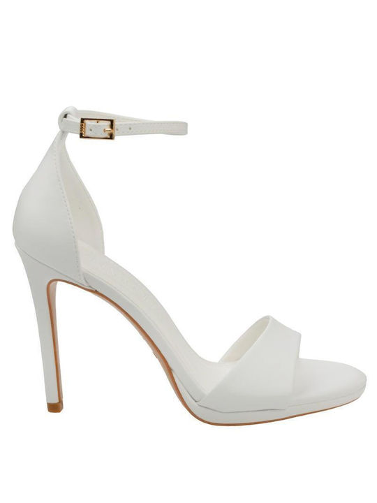 Primadonna Women's Sandals with Ankle Strap White with Thin High Heel