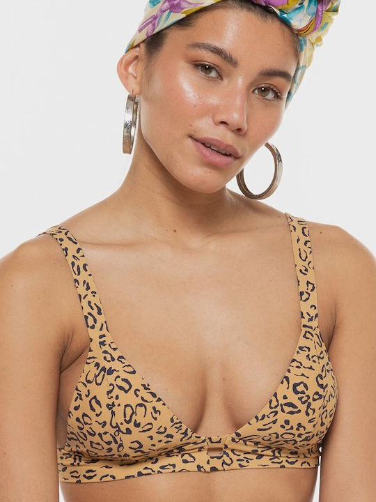 Volcom Triangle Bikini Top Yess Leopard Tri with Adjustable Straps Beige Animal Print