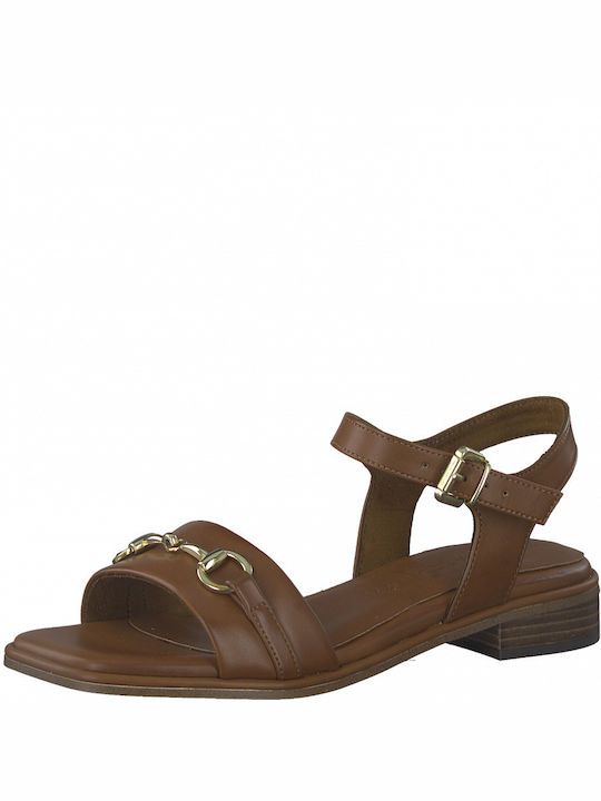 Marco Tozzi Anatomic Leather Women's Sandals with Ankle Strap Tabac Brown
