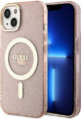 Guess Glitter Gold MagSafe Umschlag Rückseite Silikon Rosa (iPhone 14) GUHMP14SHCMCGP