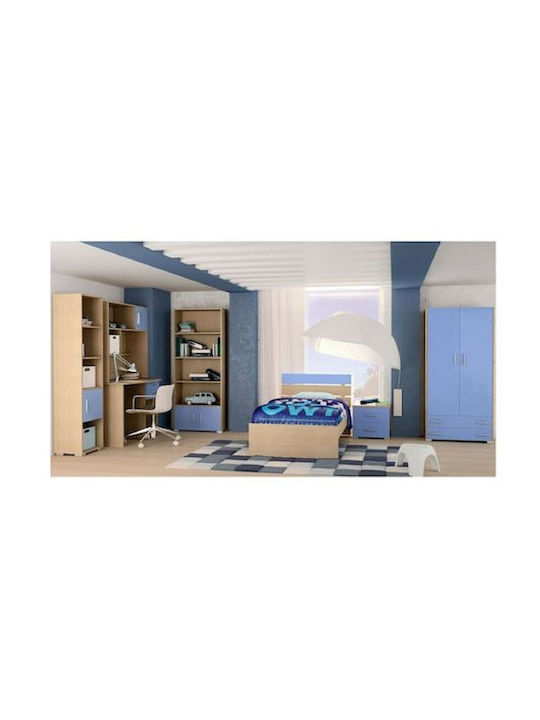 Kids Bedroom Set Note Light Blue Oak 7pcs with Bed for Mattress 90x190cm